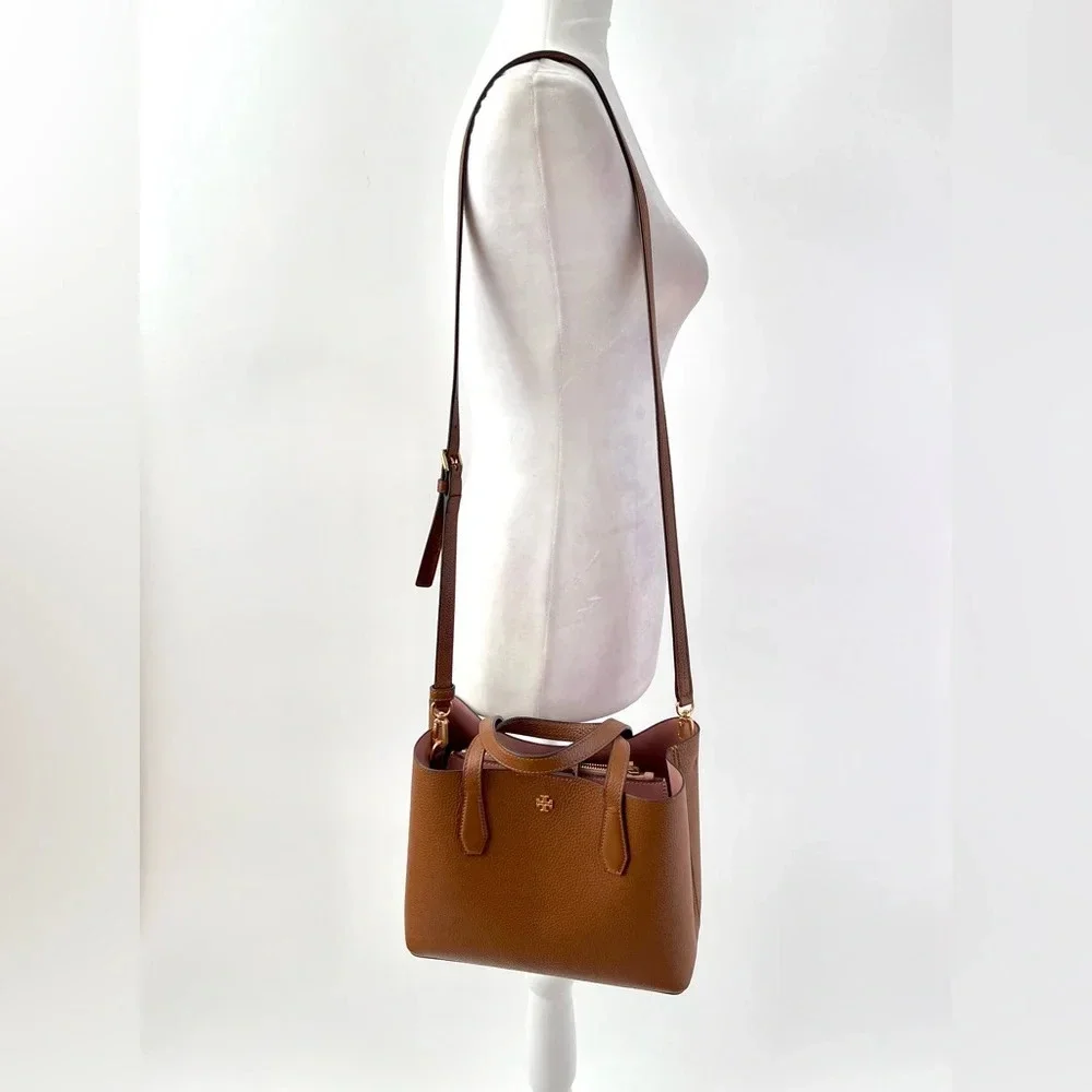 TORY BURCH | Blake Small Tote Handbag Crossbody Purse Brown Bourbon Leather - Picture 4 of 14
